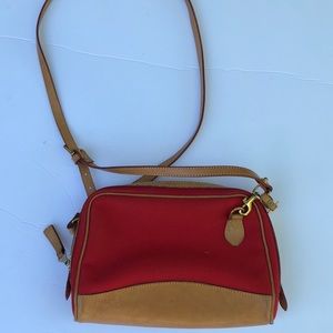 DOONEY & BOURKE RED TAN CANVAS LEATHER CROSSBODY